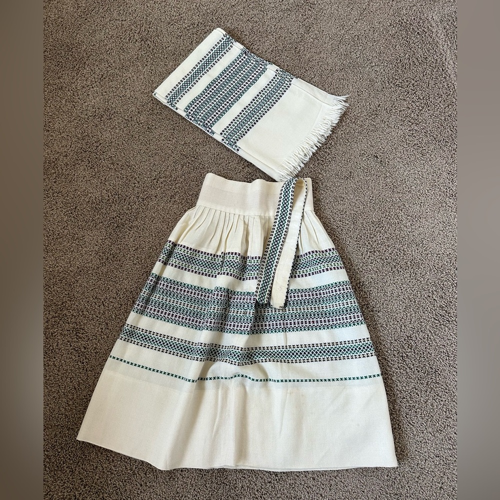 Vintage Embroidered Midi Skirt with Matching Belt and Scarf